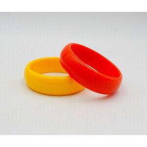 Lucite Pair Yellow And Orange Bangle Bracelets Acrylic 3 Inch